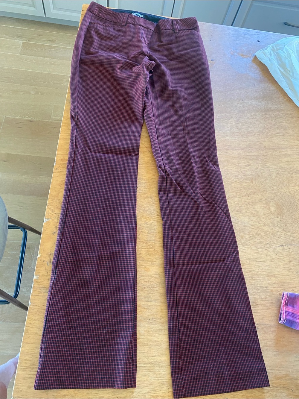 Express Red and Black Micro-Check Columnist Pants- 2L
